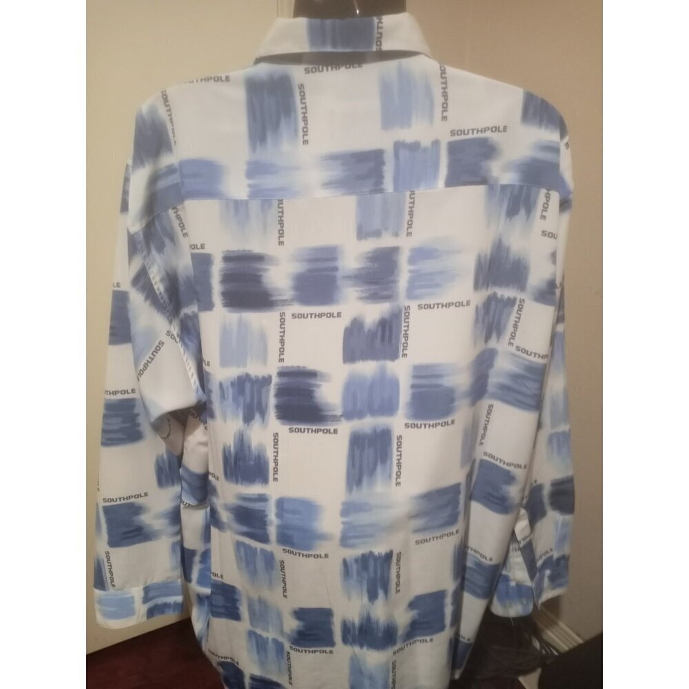 Vintage South Pole Shirt Button Up Polo Men's 2XL Blue All Over Print 90's Y2K - Picture 8 of 13